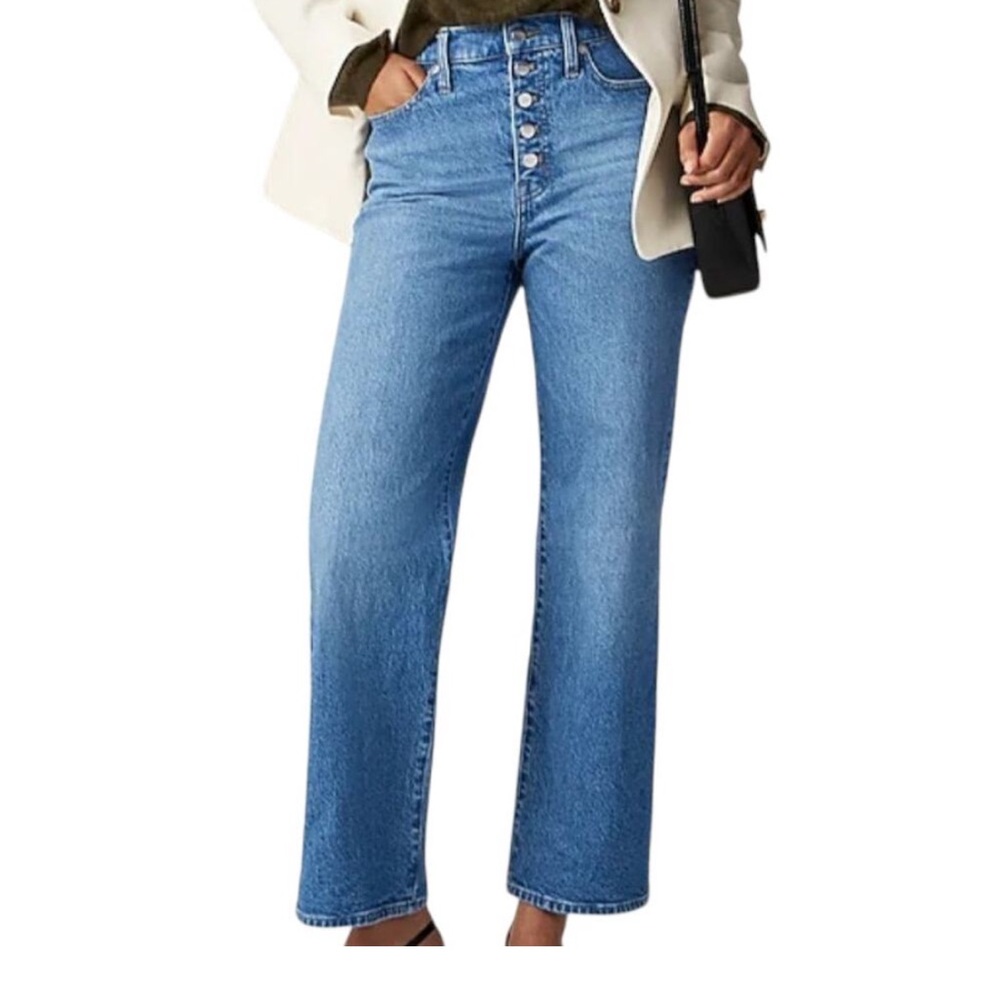 J. Crew 96 Slim Wide Leg Button Fly Jeans Medium Pinamont Wash High Rise 30